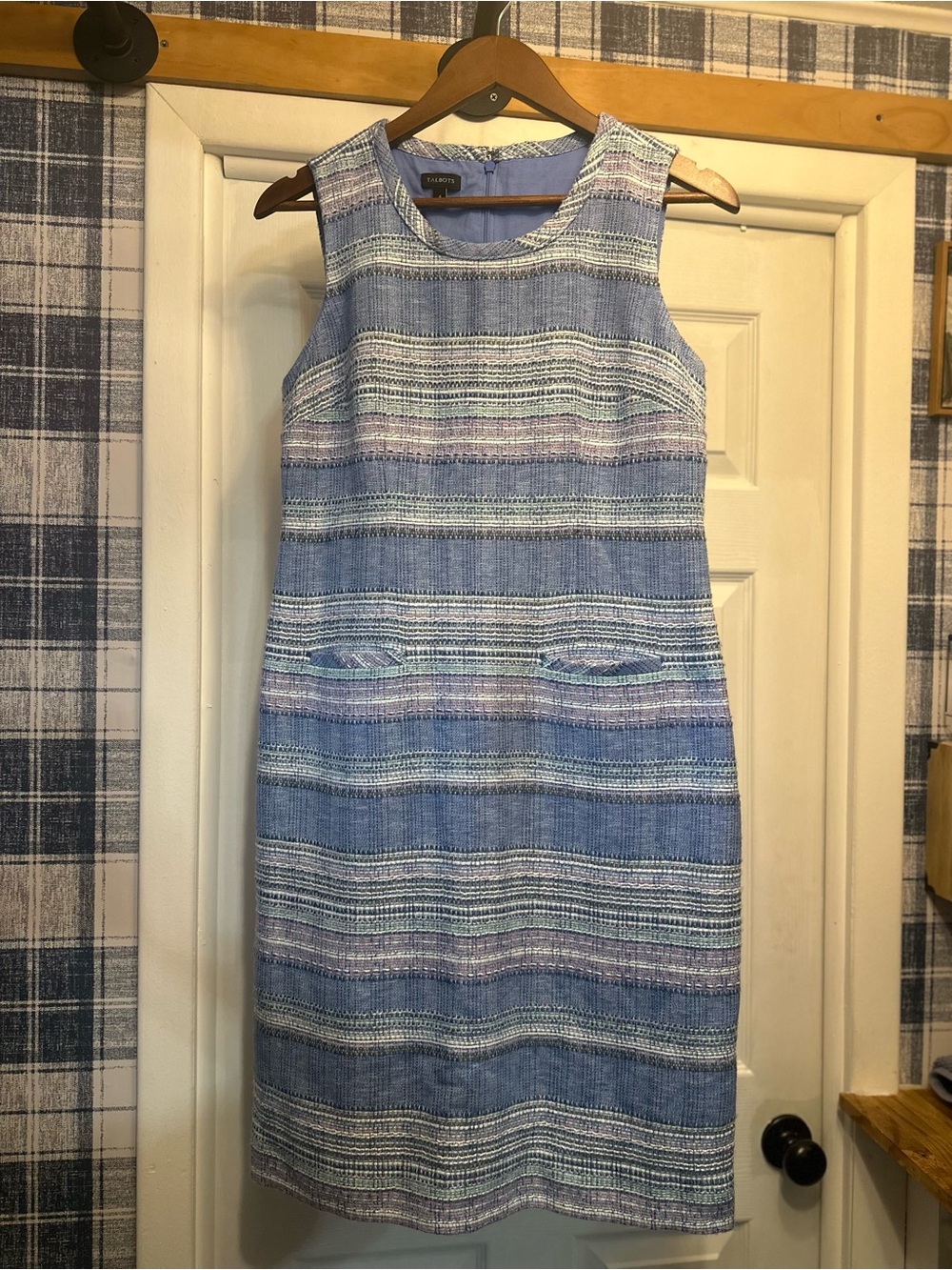 Talbots Blue Striped Sleeveless Shift Dress